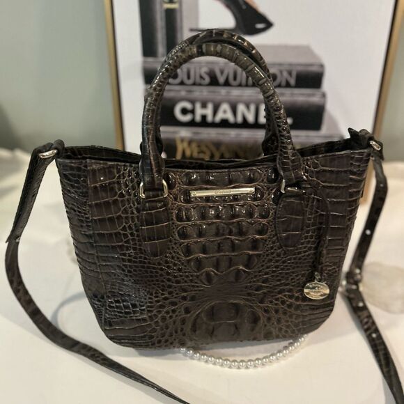 Brahmin Elegant Leather Croc embossed brown handbag shoulder bag - Picture 4 of 11